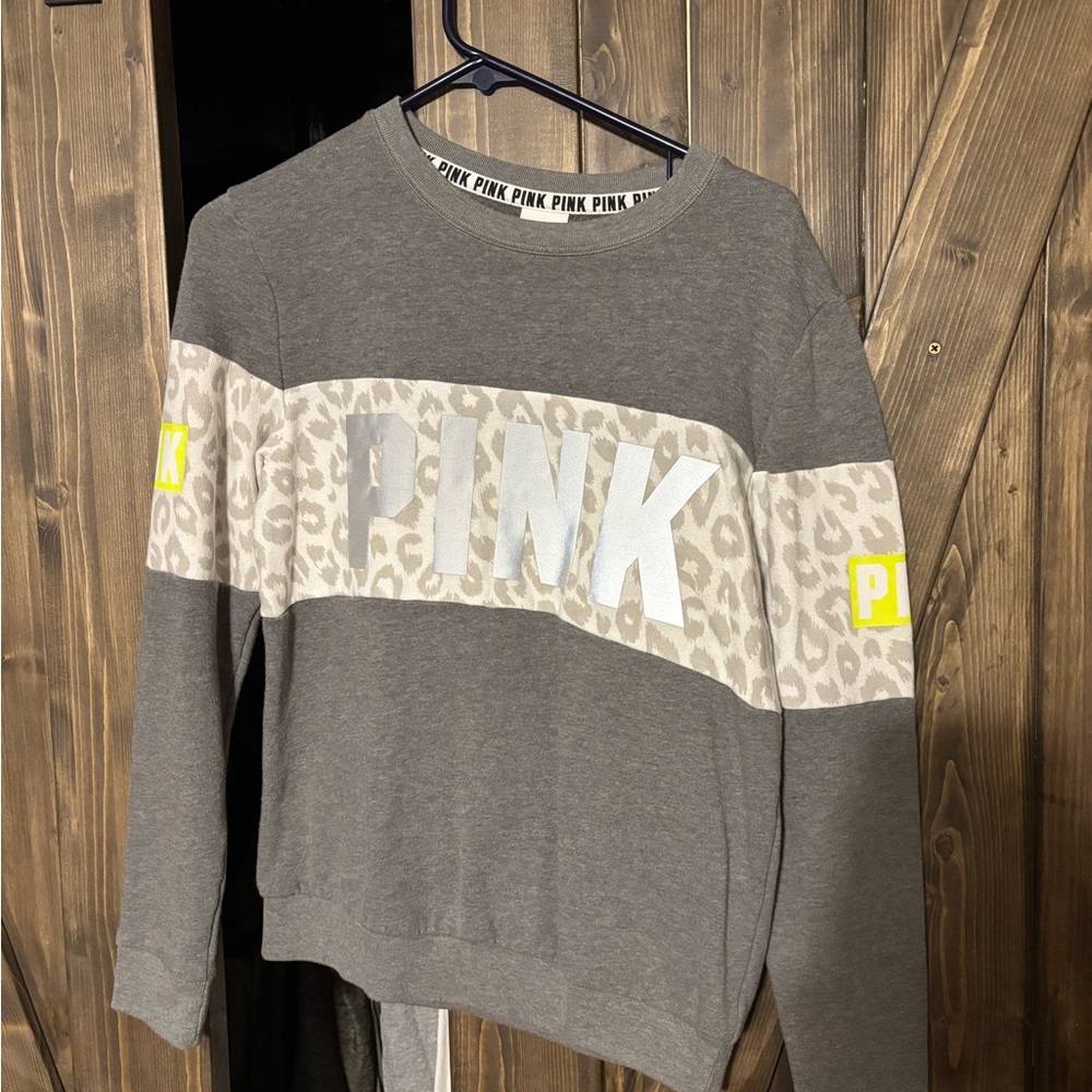 PINK Victoria's Secret Gray Top with Black Logo